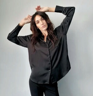 LBLC The Label Smith Button Up Black Satin Shirt - Sz S